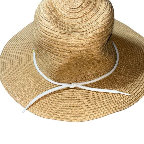 Steve Madden women’s paper yarn sun hat brown beaded logo - Picture 3 of 5